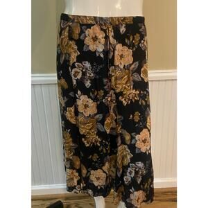 Whitestag Vintage Womens 16 Black and Brown Floral Midi Skirt EUC